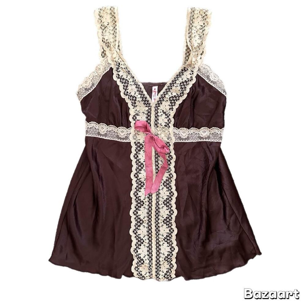 Y2k brown lace baby doll top